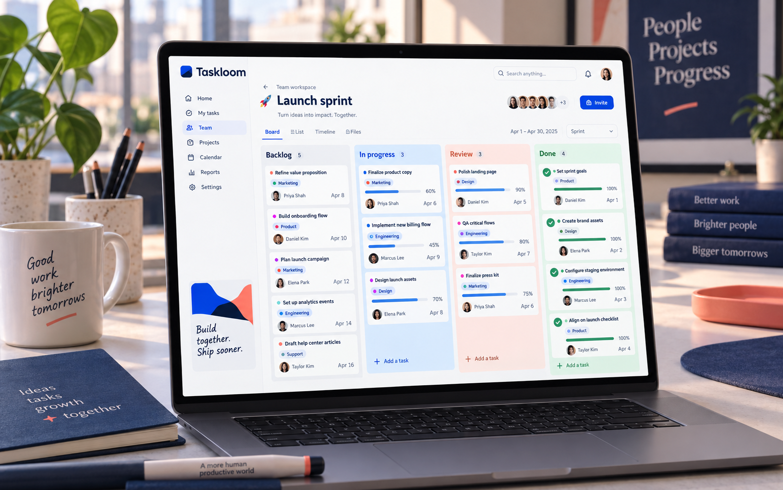 Taskloom branded scene: Team workspace